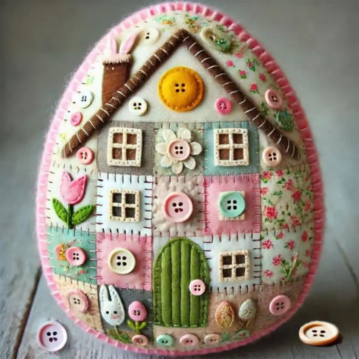 Patchwork Egg House Kit Easter Decor Basket Filler DIY Patchwork Felt Egg House Craft Kit Embroidered Felt Easter Egg Package