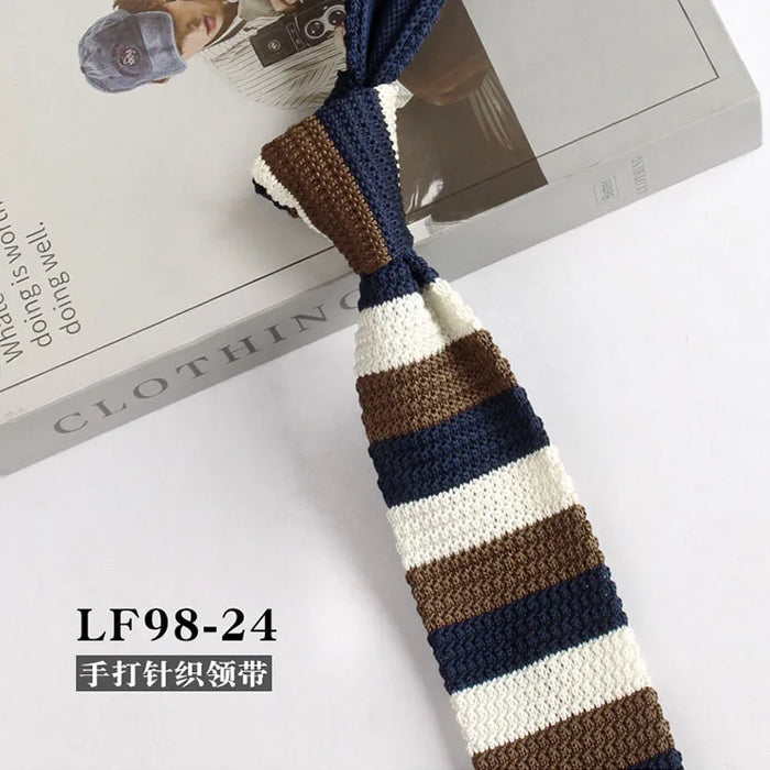 Striped Knitted Neckties For Men Narrow Retro Knitting Neck Tie Korean Style Casual Cravat Shirts Accessories Suit Neckwear
