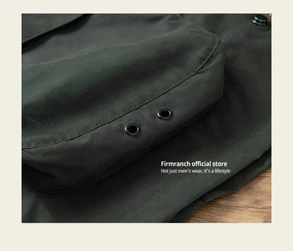 British Vintage Oil Wax Hunting Jacket Cargo Waterproof Trench Coat