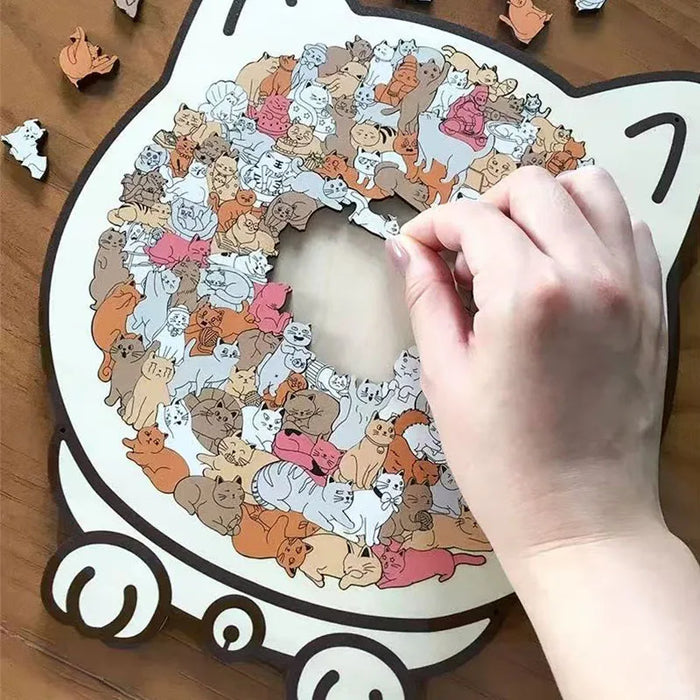 135pcs Cat-shaped Wooden Jigsaw Puzzle Unique Irregular Puzzle Pieces Game Birthday Xmas Gifts for Cat Lovers Home Decorations