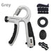 Grey 5-piece grip set: gripper, finger trainer, grip ring, grip ball and finger stretcher