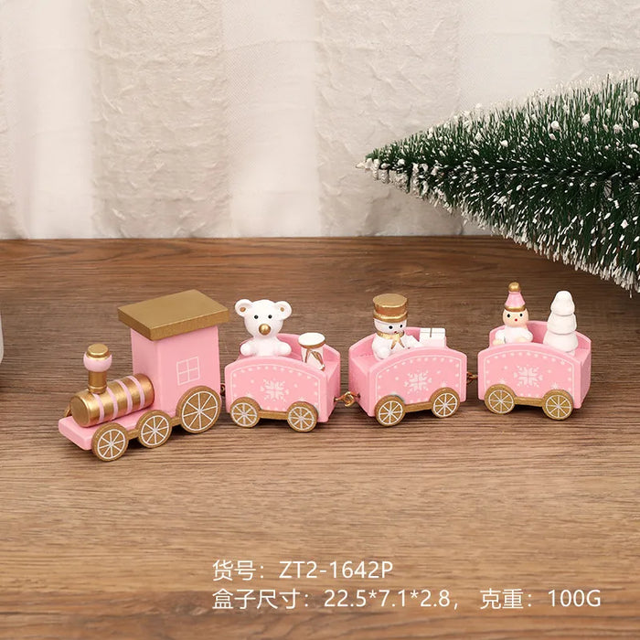 Christmas Decorations Wooden Four Section Small Train Festival Children's Gifts Toy