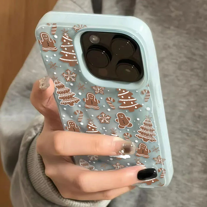 White Christmas Tree Snowflake Pattern Phone Case for iPhone 18 17 16 15 14 13 12 11 Pro Max Plus Shockproof Folds Texture Cover