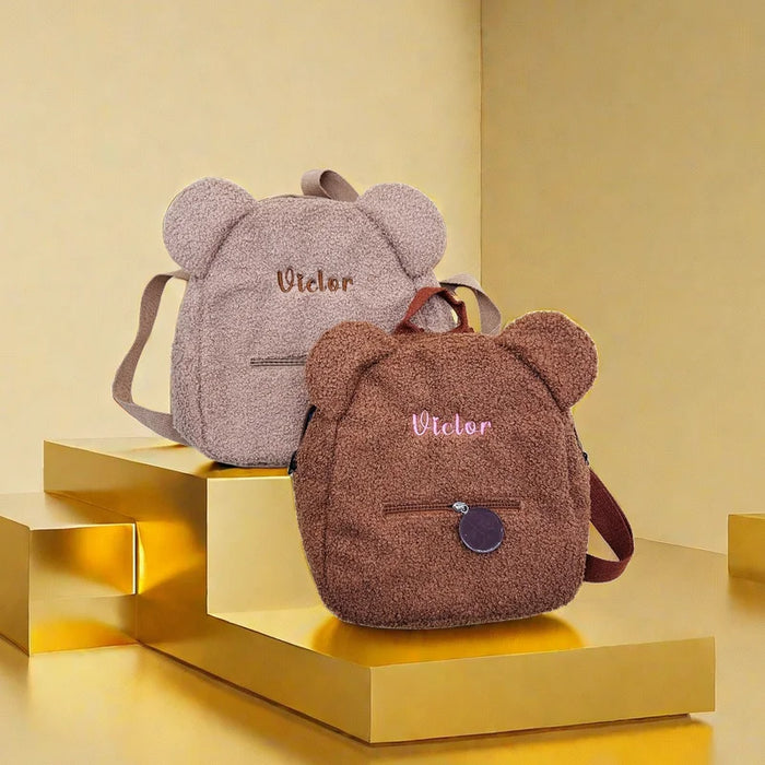 Womens Girls Cute Bear Pattern Backpack Plush