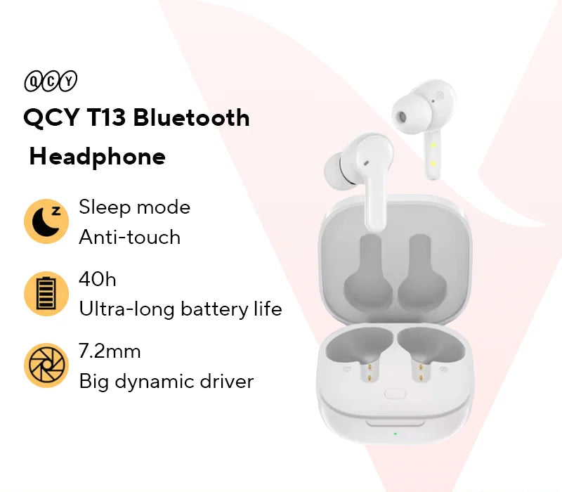 QCY T13 ANC Earphone Bluetooth 5.3 Active Noise Cancellation -28dB Wireless Headphone Fast Charge Earbuds 0.068' Low Latency