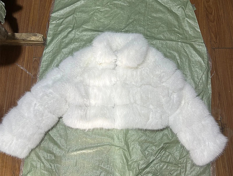 Casual White Black Fluffy Fall Winter Faux Fur Coat Women Short Jacket Long Sleeve Cropped Puffer Fur Jacket For Women Outwear