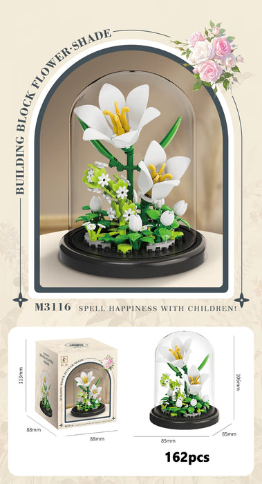 White lily bouquet with dome and colour box, 162 pieces