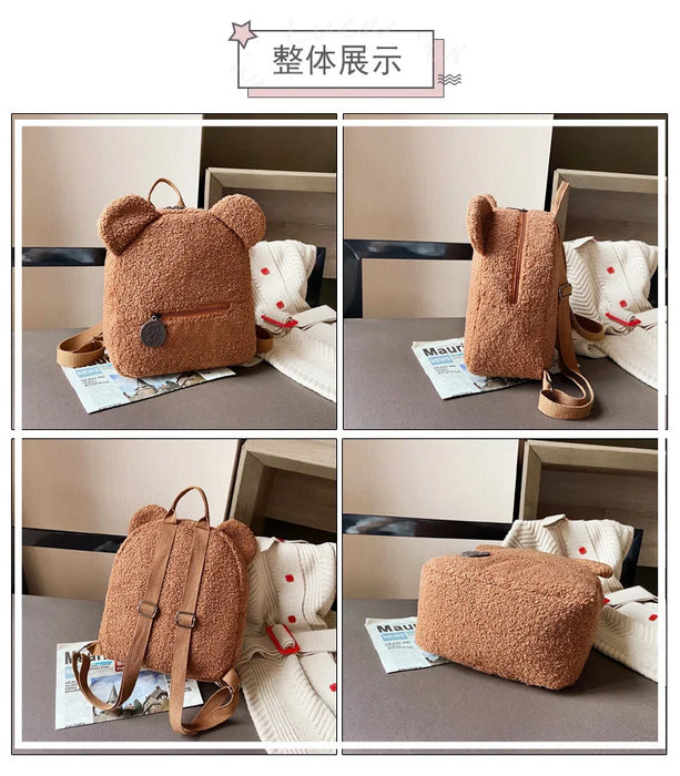 Womens Girls Cute Bear Pattern Backpack Plush