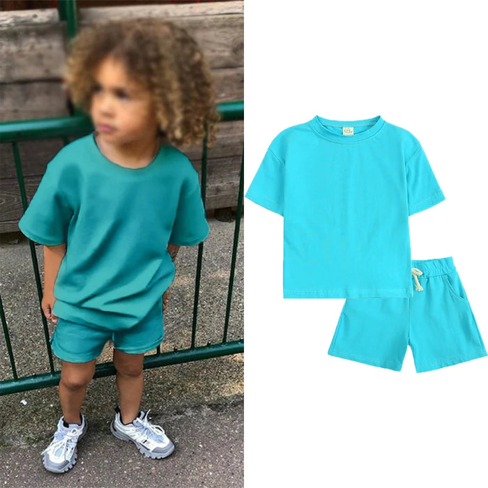 Summer Essential Tracksuit Children's Clothing Sets Suit For Girls Short Sleeve Top+Shorts Boys Costume Kids Outfits Sportswear