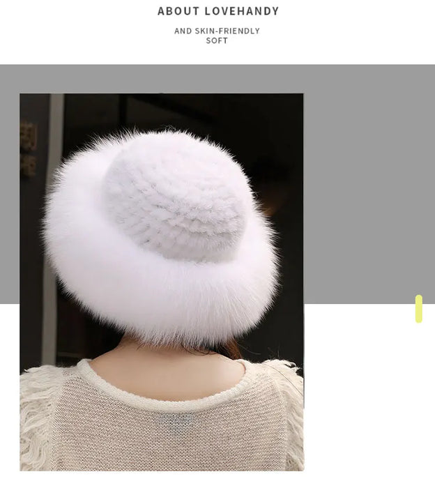 New Women Winter Luxury Knitted Real Mink Fur Bomber Hat Natural Warm Fox Fur Cap Girls Quality Soft 100% Genuine Mink Fur Hats
