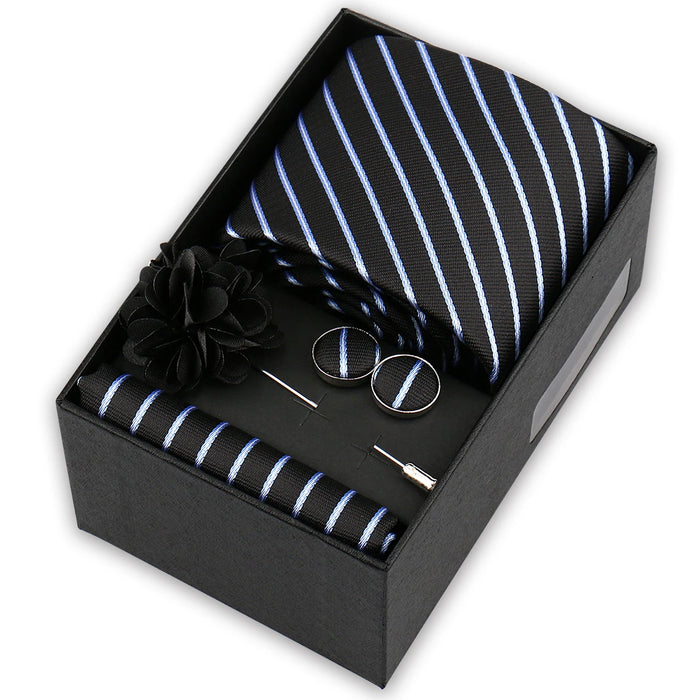 Men's tie gift set, style BBJ-57: tie, pocket square, cufflinks and pins in a gift box