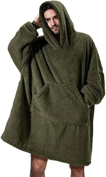 MIDSUM Winter Hooded Sweater Blanket Women Oversized Fleece Blanket With Sleeves Large Pocket Warm Thick TV Hoodie Robe Couple