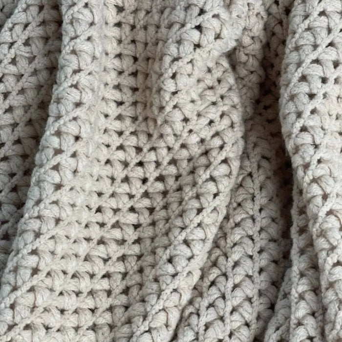Close-up of the khaki net knit texture