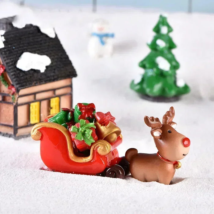 Christmas Elk Snowman Sleigh Deer Car Snow Landscape Miniature Ornament DIY Miniature Garden Bonsai Crafts Decoration