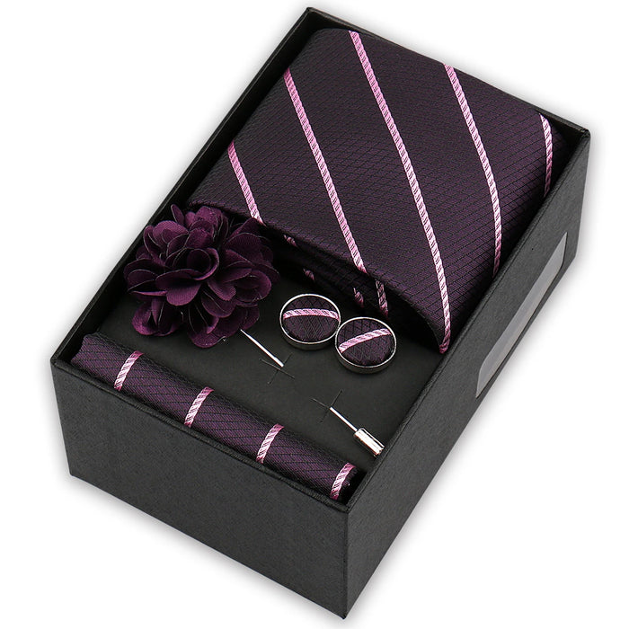 Men's tie gift set, style BBJ-55: tie, pocket square, cufflinks and pins in a gift box