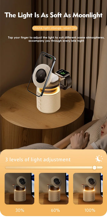 5-in-1 Magnetic Wireless Charging Station with Wireless Speaker & Night Light, Fast Charger for iPhone iWatch AirPods Series