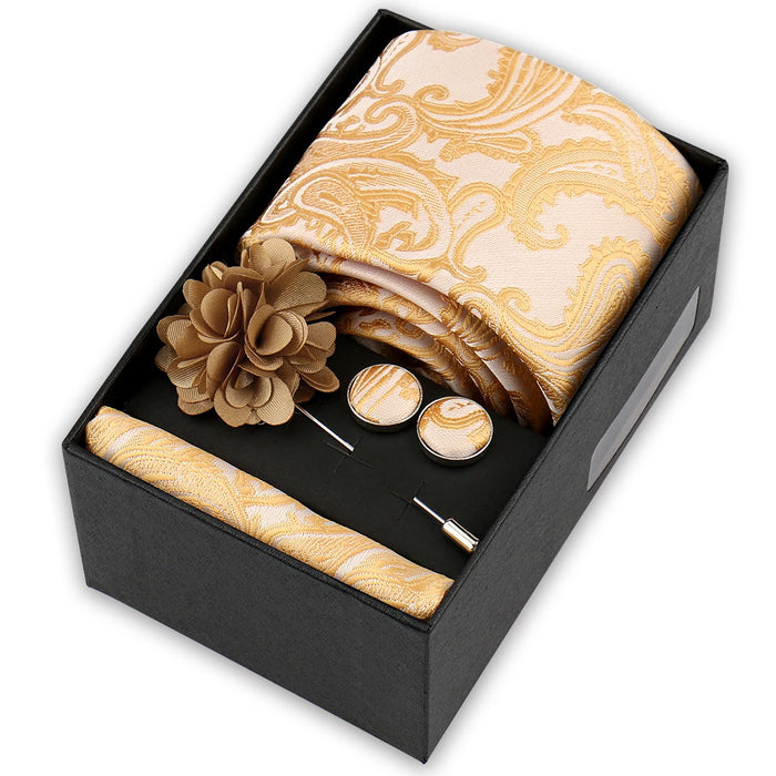 Men's tie gift set, style BBJ-32: tie, pocket square, cufflinks and pins in a gift box