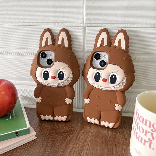 3D Cartoon Stereoscopic Brown Labubu Phone Case for iPhone