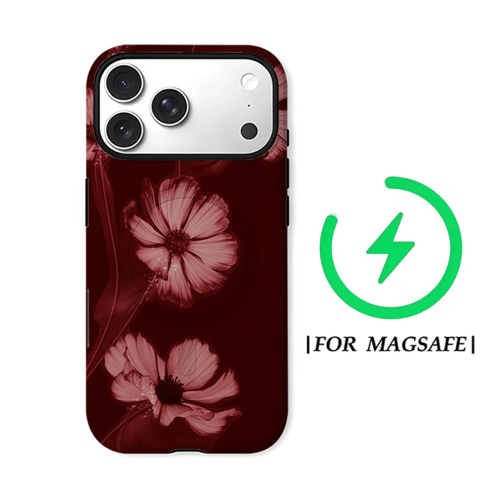 Burgundy Star Bloom Phone Case for IPhone 17 16 15 14 13 Pro Max Plus for Magnetic Single Double-layer Tough Case