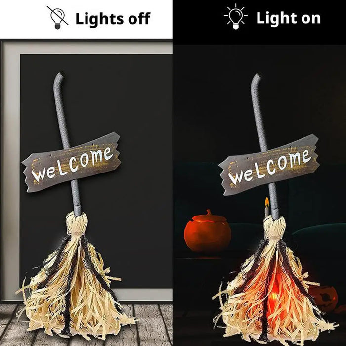 Magic Witch Broom Ornaments DIY LED Lit Sound For Halloween Haunted House Bar Party Motion Sensor Spooky Durable Decoration