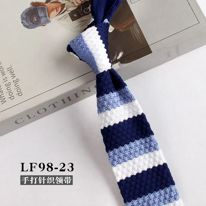 Striped Knitted Neckties For Men Narrow Retro Knitting Neck Tie Korean Style Casual Cravat Shirts Accessories Suit Neckwear