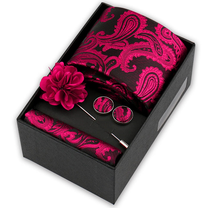 Men's tie gift set, style BBJ-22: tie, pocket square, cufflinks and pins in a gift box