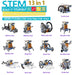 13 models you can build: slither, walker, roly-poly, quadruped, beetle, dog, auto, zombie, surf, row, boat, crab and turtle bots