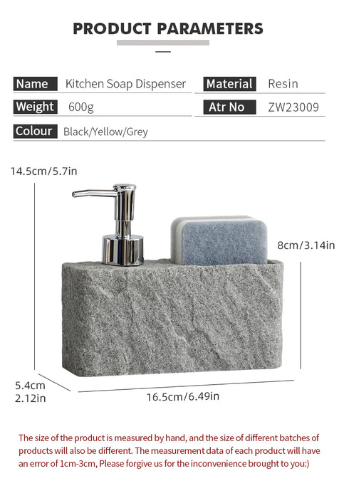 Soap Dispenser with Sponge Kitchen Sink and Bathroom Soap Dispenser  Imitation black rock Liquid Hand and Dish Soap Dispenser