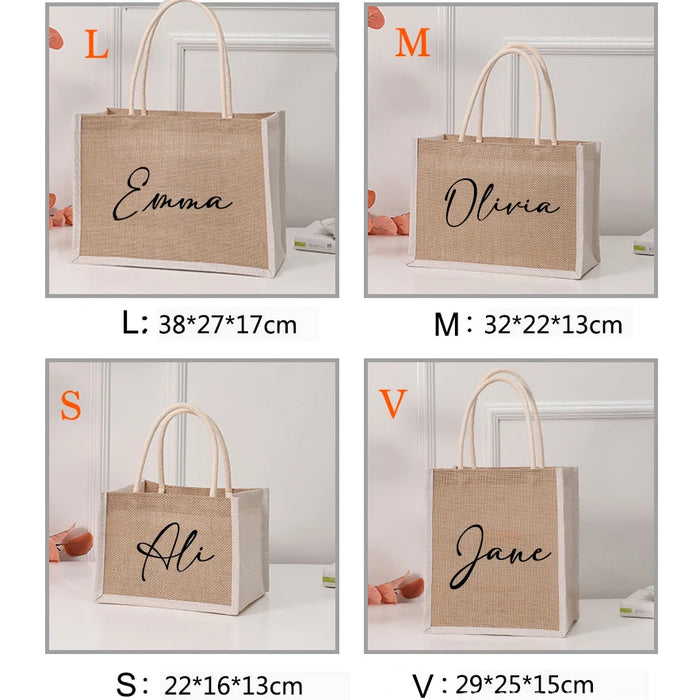 Personalized Name Jute Handbag with Name Perfect for Wedding Bachelorette Party