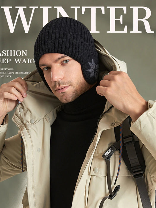 New Unisex Add Fur Lined Winter Knitted Hat With Earflap Fashion Beanie Hats For Men Women Outdoor Classic Keep Warm Cap