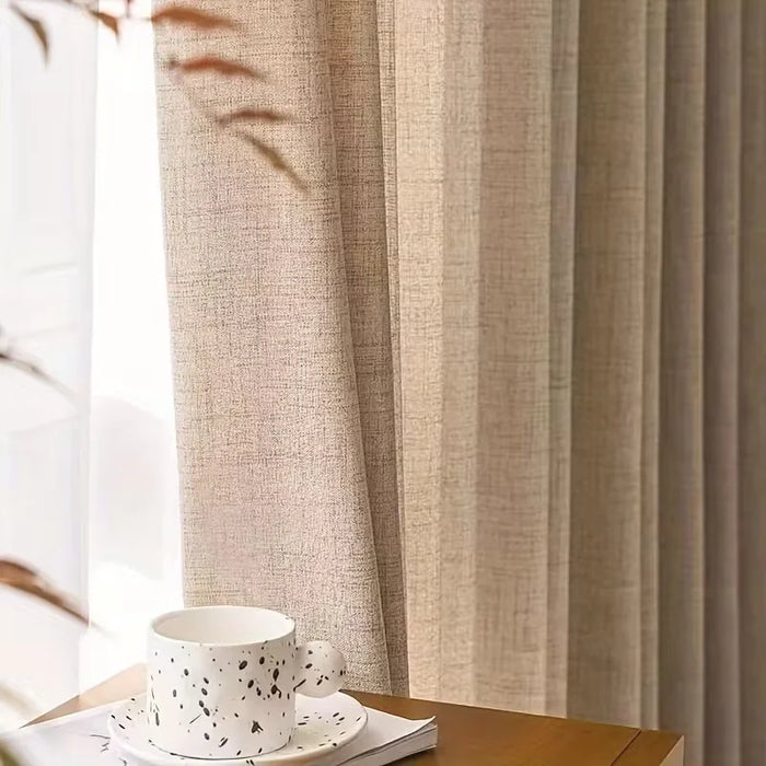 1pc Linen-Style  Sheer Curtain, Japanese/Vintage Style For Living Room Bedroom Cafe, Translucent