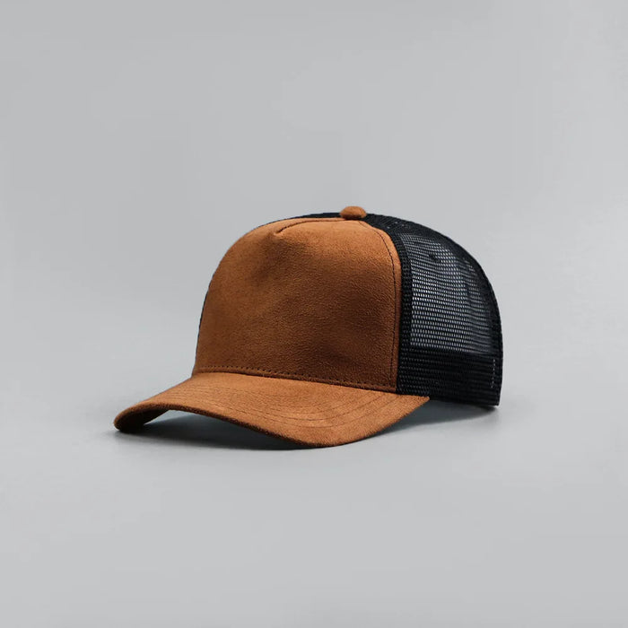 Leather Label Custom Logo Five-panel Suede Baseball Cap Men and Women Spring and Summer Color Matching Mesh Truck Driver Hat