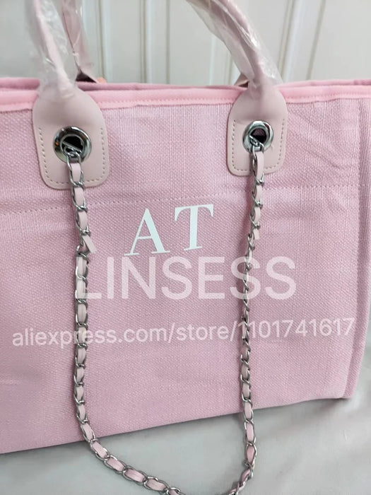 Personalised Chain Monogram Canvas Tote Bag Shoulder Bag
