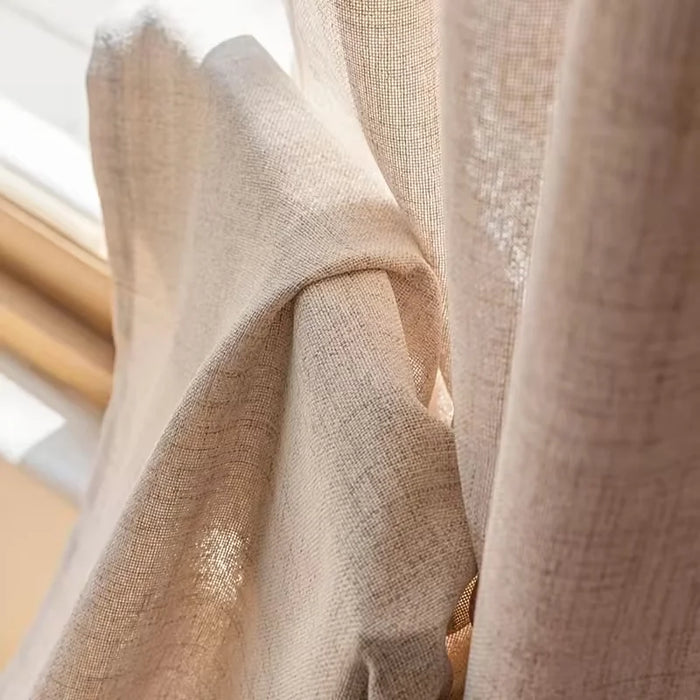 1pc Linen-Style  Sheer Curtain, Japanese/Vintage Style For Living Room Bedroom Cafe, Translucent