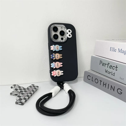 3D labubu Cartoon Phone Case For iPhone 16 15 14 13  Plus Pro Max With Wrist Strap Cute Eyes Soft Cover