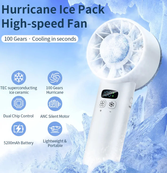 USB Rechargeable Handheld Fan with Ice Compress Function, High Speed Cooling Fan with LED Display, Portable Fan for Outdoor Trav