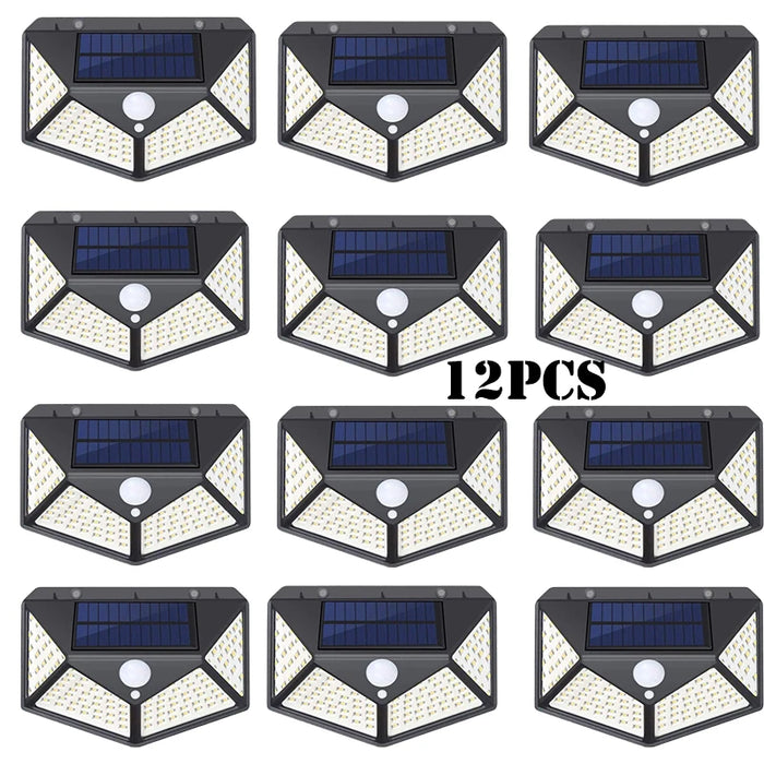 1-12 Pack Solar Lights Outdoor 100 LED Wall Lamp Motion Sensor Lights Waterproof Solar Street Light for Garden Porch Yard Garage