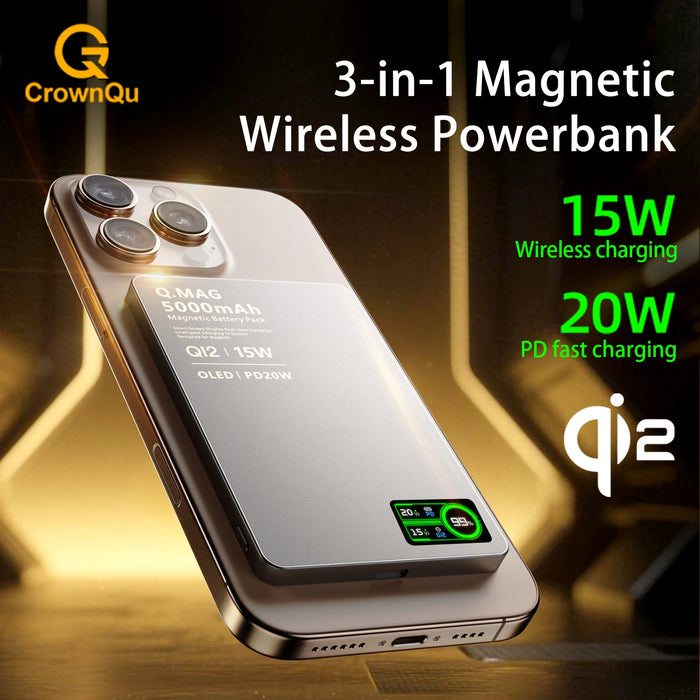 10000mAh Ultra Thin Magnetic 3 in 1 Wireless Power Bank 20W USB C Fast Charging External Battery for iPhone Airpods Apple Watch