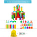 50-piece wooden building block set with piece list and mesh bag