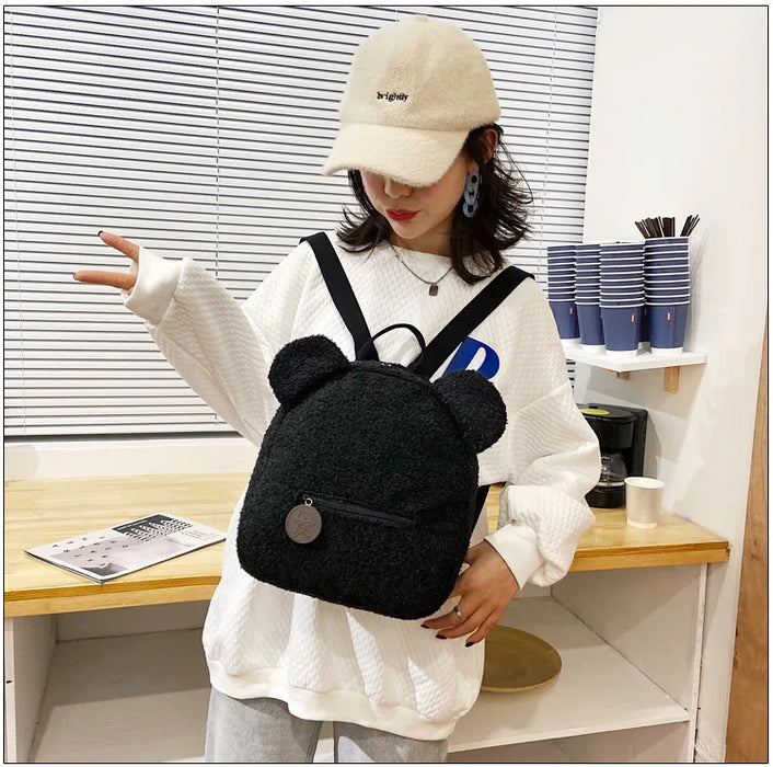 Womens Girls Cute Bear Pattern Backpack Plush