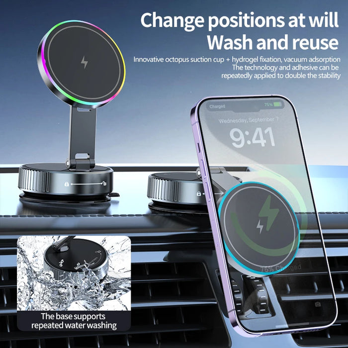 15W Wireless Charger Vacuum Magnetic Car Holder Metal Multi-angle Rotation for Iphone 12-16 Pro Max