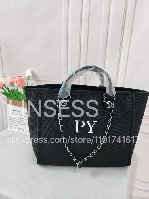 Personalised Chain Monogram Canvas Tote Bag Shoulder Bag