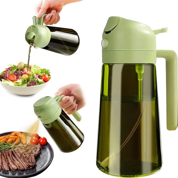 470ML/16oz Light-Blocking Dark Oil Sprayer for Cooking 2 in 1 Olive Oil Dispenser Bottle for Kitchen Dark Green Glass Oil Bottle