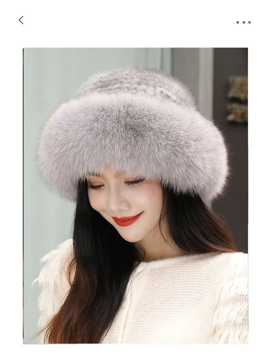 New Women Winter Luxury Knitted Real Mink Fur Bomber Hat Natural Warm Fox Fur Cap Girls Quality Soft 100% Genuine Mink Fur Hats