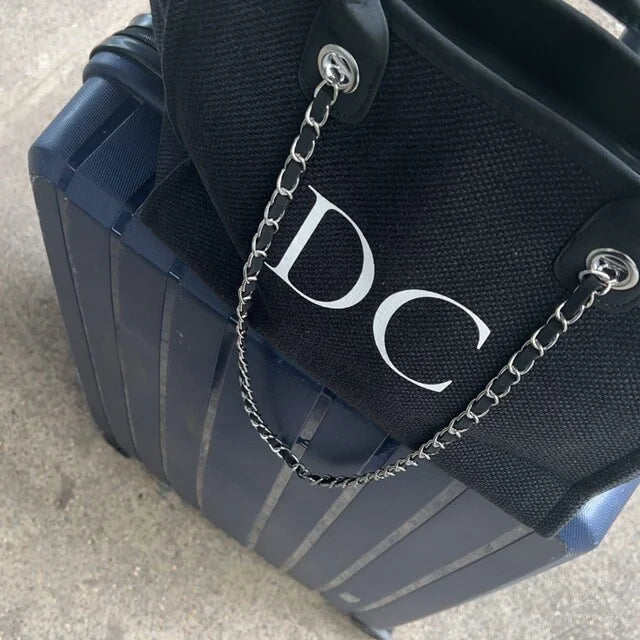 Personalised Chain Monogram Canvas Tote Bag Shoulder Bag