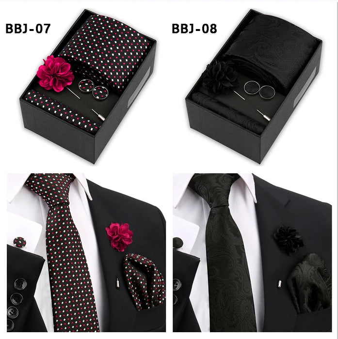 Four men's tie gift sets in assorted patterns with style codes