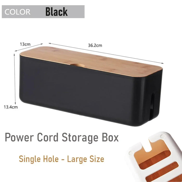 Cable Management Box, Bamboo Cover Wire Junction Board Storage Box, Hide Wires & Power Strips, Desk Computer Cable Organizer Box