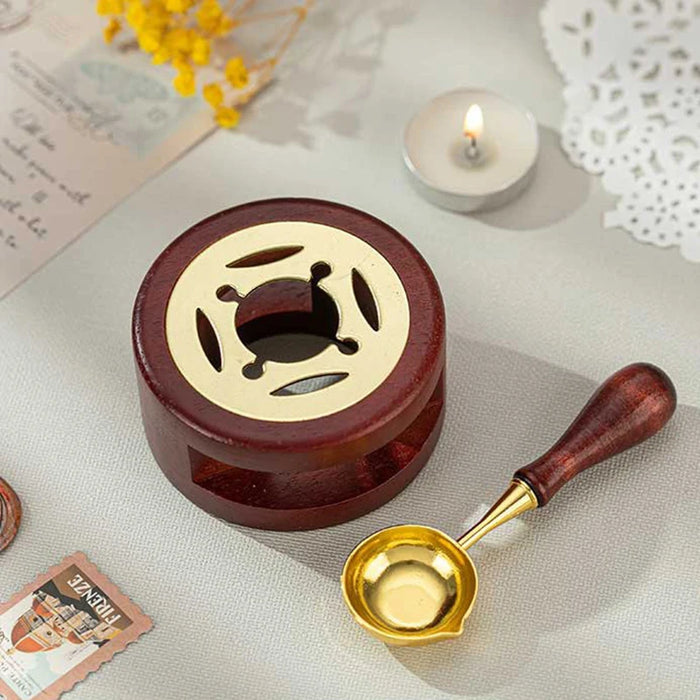 Wax seal melting stove and spoon: Stove + Spoon, Brown