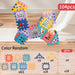 104-piece set built into tall towers, with the piece count chart