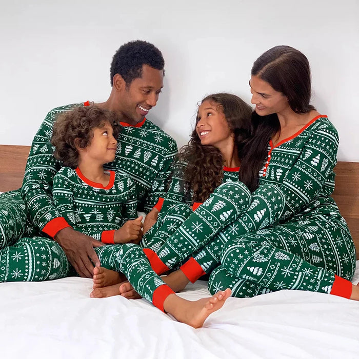 Christmas Gift Family Matching Outfits Allover Print Mom Dad Kids 2 Pieces Pajamas Set Sleepwear Baby Romper Xmas Look Pyjamas
